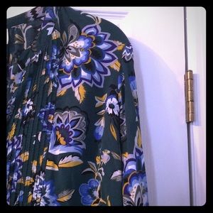 Green, blue, yellow flower maternity top